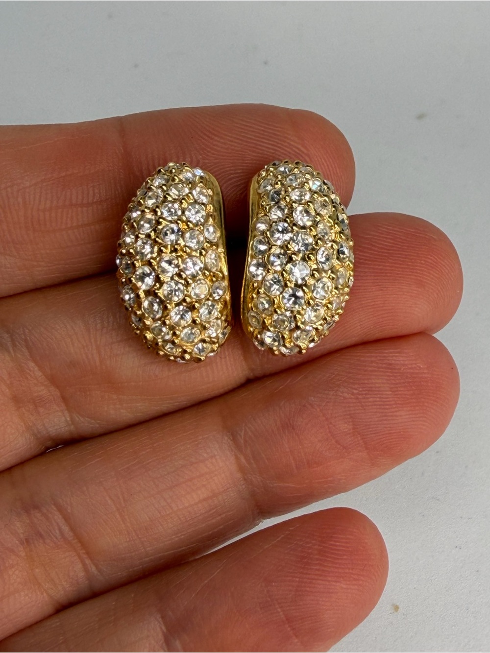 Gold-Tone Crystal Pave Clip-On Earrings - Classic Glam